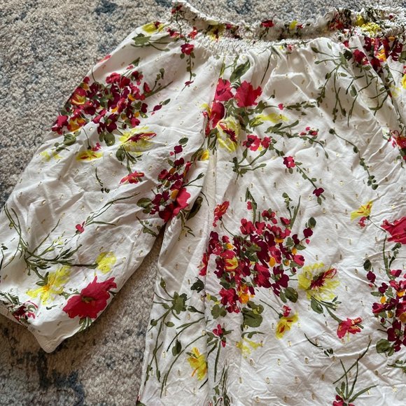 Lane Bryant | Womens 22/24 Off Shoulder White Floral Print 3/4 Sleeve Metallic - Picture 5 of 13